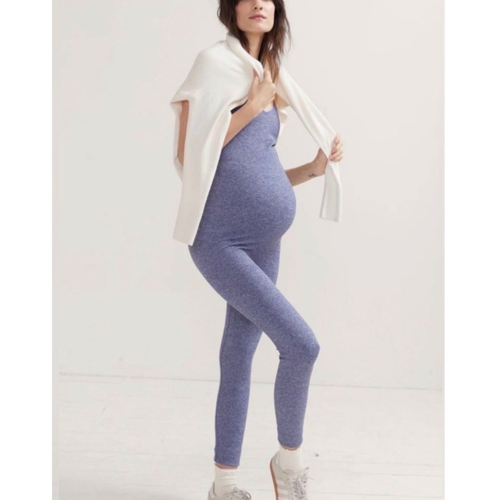 Hatch The Body Rib Maternity Bodysuit Blue Melange Ribbed Unitard Lounge Large L